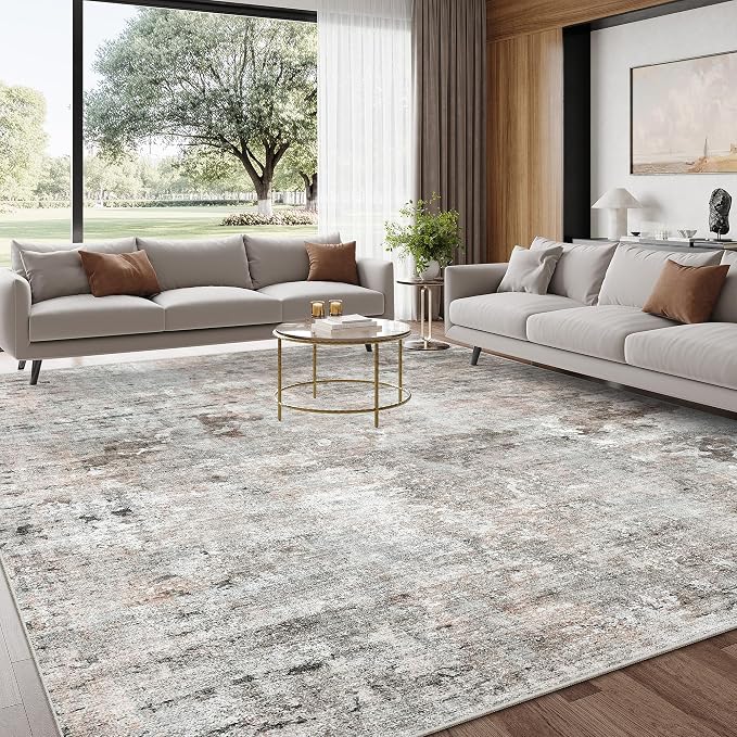 Abstract Rug 8x10 Large Living Room Rugs Neutral Modern Washable Area Rugs - Image 2