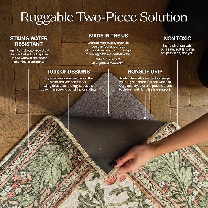 RUGGABLE Washable Vintage Area Rug – Verena Sapphire 8 ft Round, Stain-Resistant - Image 7