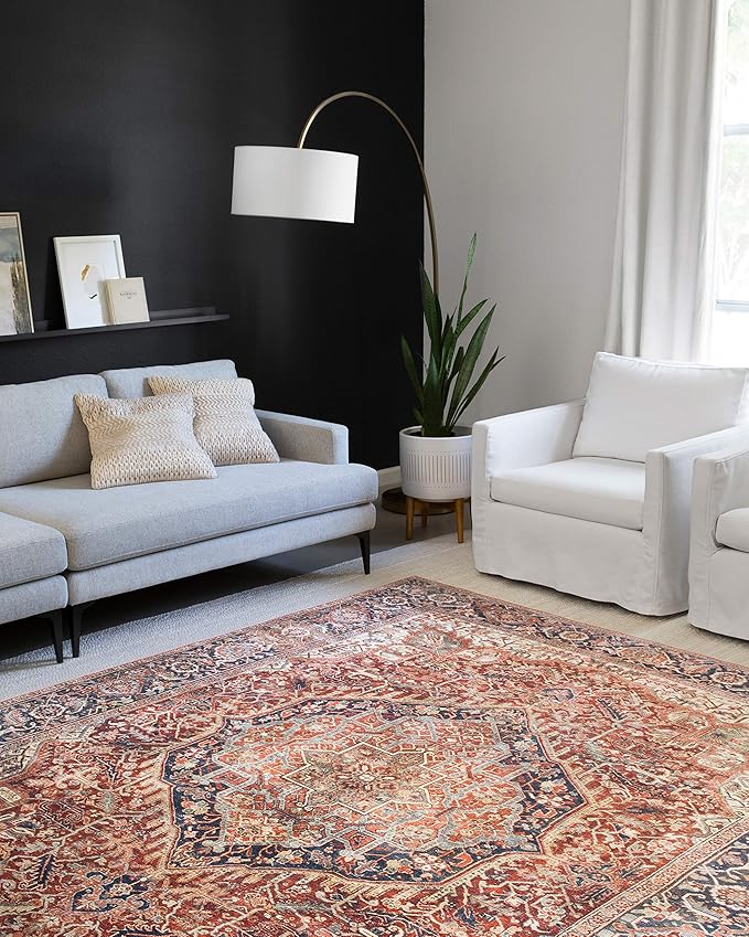 Loloi Layla Collection LAY-08 Red/Navy 3'-6" x 5'-6" .13" Thick Accent Rug - Image 2