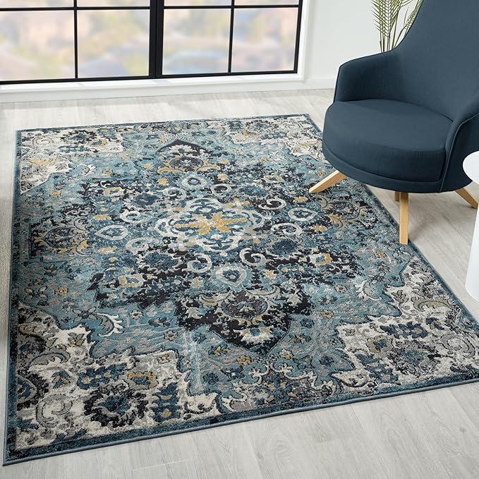 LUXE WEAVERS Moroccan Blue 6x9 Medallion Area Rug by LuxeWeavers