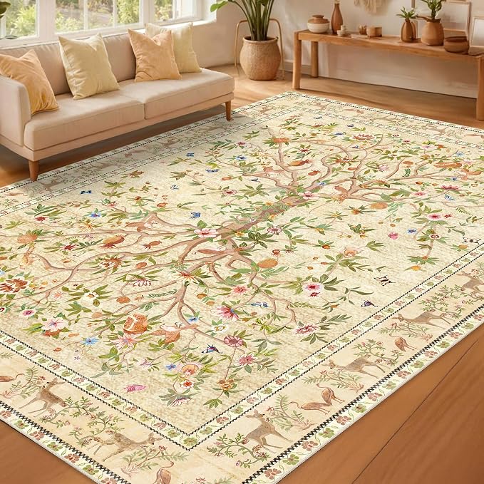 8x10 Area Rugs for Living Room, Machine Washable Non-Slip Carpet, Boho Floral by TANVILL
