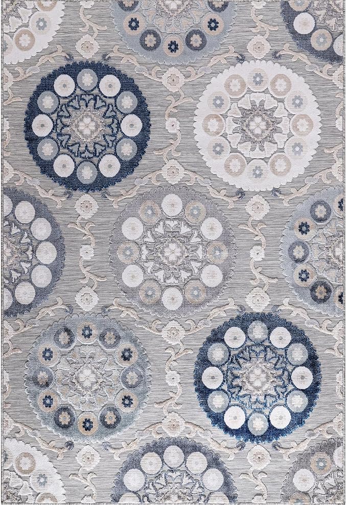 CAMILSON Indoor Outdoor Rug 9x12 Bohemian Medallion Floral Area Rugs - Image 2