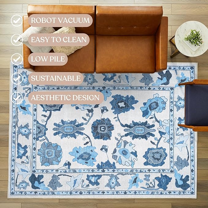 Fame Living Navy Blue Oushak Rug, Modern Small Rugs, Door Mat, Doormat - Image 4