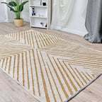 Alfa Rich 3x5 Geometric Gold Off White Washable Area Rugs by AlfaRichRugs