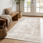 FMFUNCTEX 4x5 Washable Area Rug Neutral Vintage Beige Non Slip Low Pile - Image 3