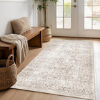 FMFUNCTEX 4x5 Washable Area Rug Neutral Vintage Beige Non Slip Low Pile - Image 6