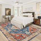 Area Rug 9x12 Washable Rug, Vintage Boho Medallion Rugs Non-Slip Soft Low Pile - Image 2