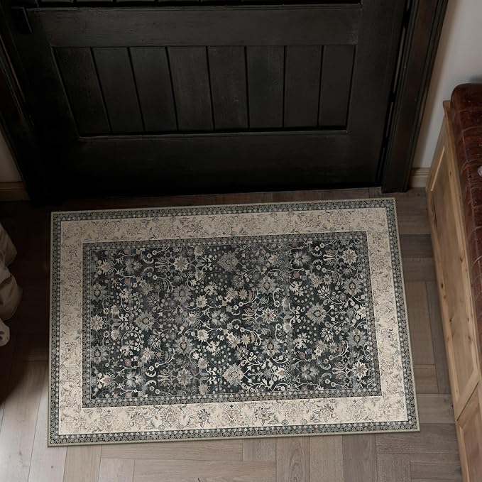 HUGEAR 2x3 Entryway Rug Machine Washable Area Rug Black Beige Small Rugs Door - Image 3