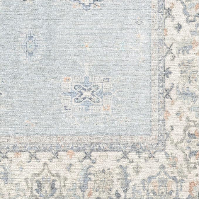 RUGGABLE Washable Vintage Area Rug – Verena Soft Blue 4x6, Stain-Resistant - Image 4