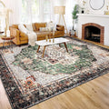 9x12 Area Rugs for Living Room Green Boho Washable Vintage Low Pile Non-Slip by YesRug