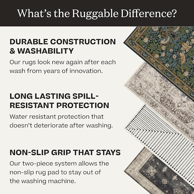 RUGGABLE Washable Vintage Runner Rug – Verena Soft Blue 2.5x10, Stain-Resistant - Image 4