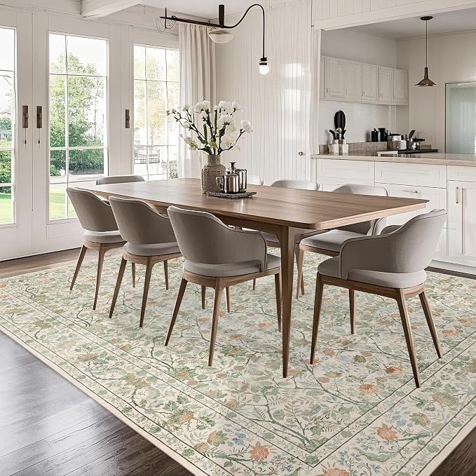 Washable Living Room Rug: 8x10 Boho Floral Soft Area Rug - Image 7