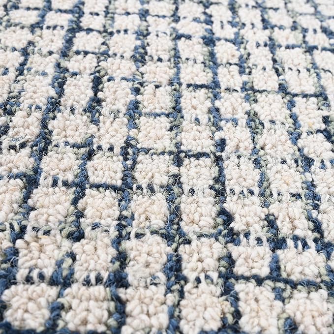 Hand-Tufted 100% Wool Pile Area Rug – Geometric Textured Grid Check Pattern – - Image 7