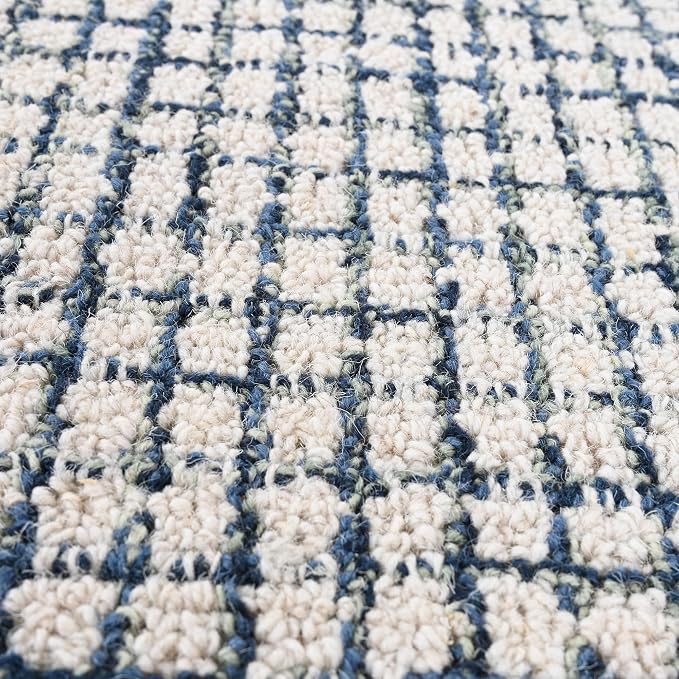 Hand-Tufted 100% Wool Pile Area Rug – Geometric Textured Grid Check Pattern – - Image 7