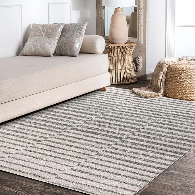 JONATHAN Y Lyla Offset Stripe Gray/Cream Indoor Area Rug, Contemporary - Image 5