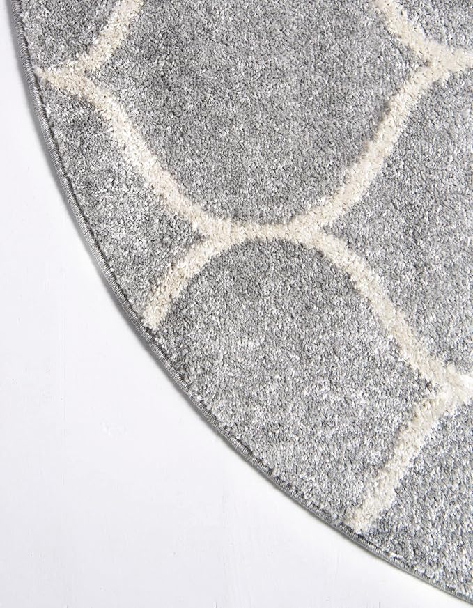 Rugs.com Lattice Frieze Collection Rug – 6' Round Light Gray Medium Rug Perfect - Image 8