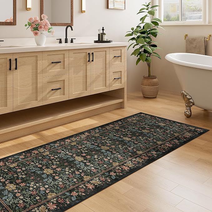 DUKINO 2.6x8 Runner Rug for Hallway, Washable Vintage Floral Kitchen Rug - Image 9