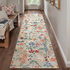 Floral Runner Rug 3x8 Washable Hallway Long Beige Bedroom Carpet Non Slip - Image 5