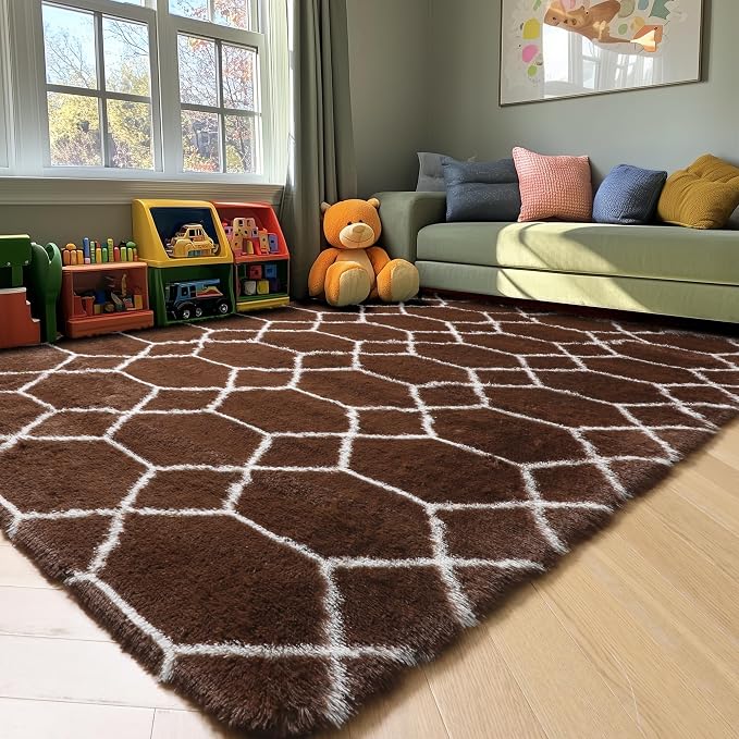 ONASAR 5x7 Area Rugs for Living Room Bedroom, Washable Fluffy Brown and White - Image 7