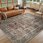 Vintage Area Rug 6x9 Rust Red Washable Living Room Large Carpet Non Slip by PureCozy