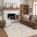 FMFUNCTEX 5x7 Washable Area Rug Neutral Vintage Beige Distressed Non Slip Low by Fmfunctex