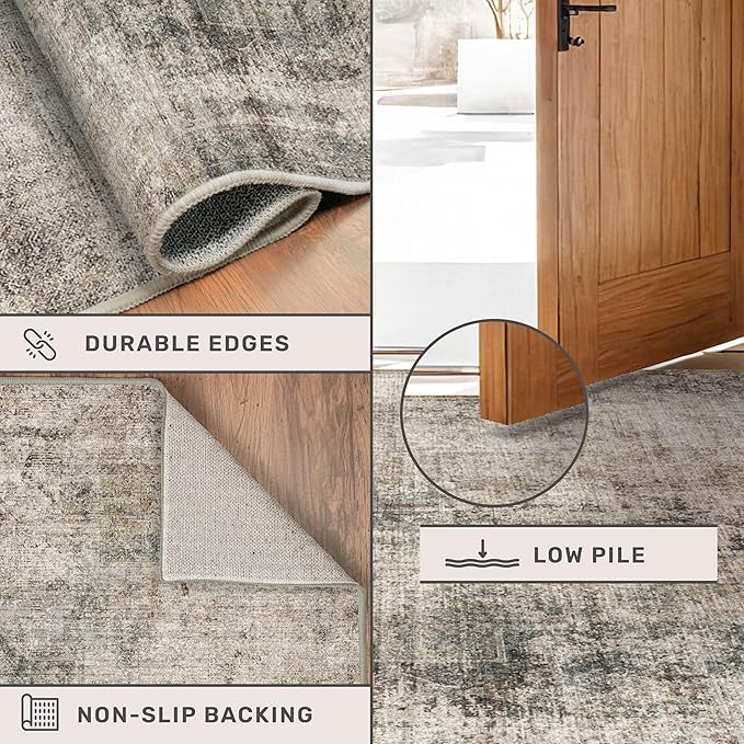 6x9 Brown Vintage Rug for Dining Room Under Kitchen Table, Modern Abstract - Image 5