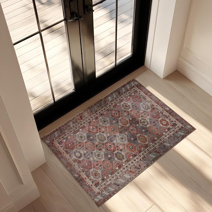 Kuden 2x3 Small Rug, Machine Washable, Non-Slip Backing, Vintage Style - Image 4