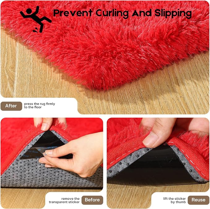 4x6 Red Rug for Bedroom Living Room, Fluffy Small Area Rug Soft Shag Carpet for - Image 2