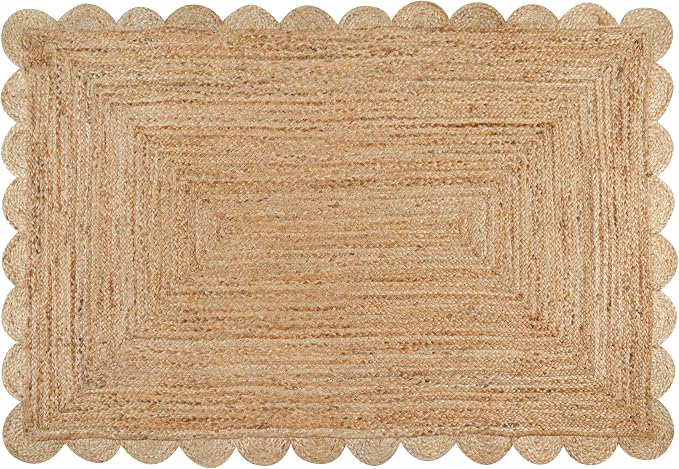 Savi Home Scalloped Jute Rug 4'x6' – Handwoven Natural Area Rug, Farmhouse Boho by SaviHome