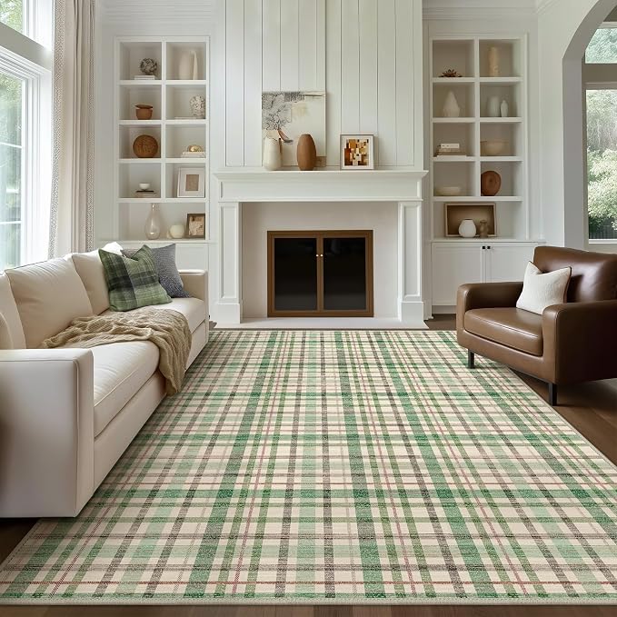 Bavni 3x5 Washable Rug Modern Plaid Area Rugs Non-Slip, Small Rugs by BAVNI
