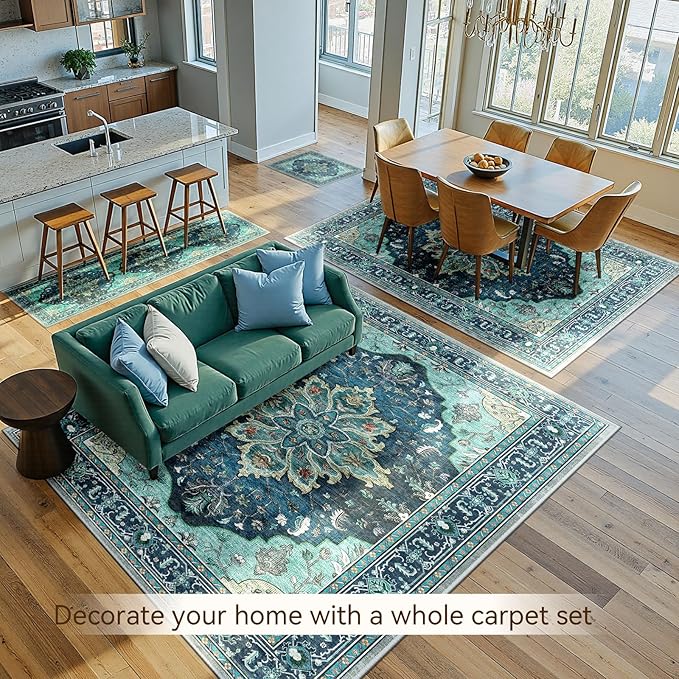 Area Rugs 8'x10' Washable Non-Slip, Floral Vintage Distress Print Pattern - Image 4