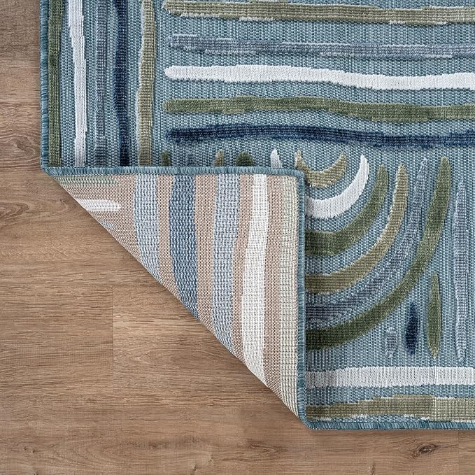 CAMILSON Indoor Outdoor Rug, Aqua 6x9 Geometric Arch Striped Area Rugs - Image 5