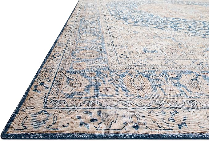 Loloi Layla Collection LAY-07 Blue/Tangerine 2'-0" x 5'-0" .13" Thick Accent Rug - Image 4