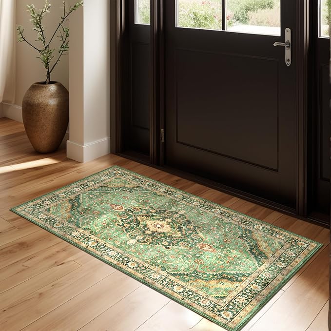 Green Runner Rug 2x4 Rugs Boho Small Washable Runner Rugs by Deerly