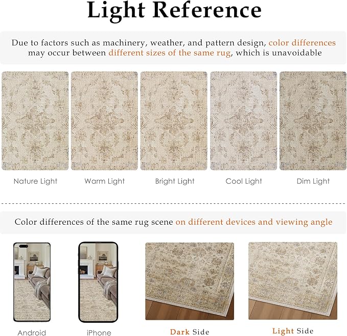 HUGEAR 6x9 Area Rug Beige Vintage Machine Washable Living Room Retro Rugs - Image 7