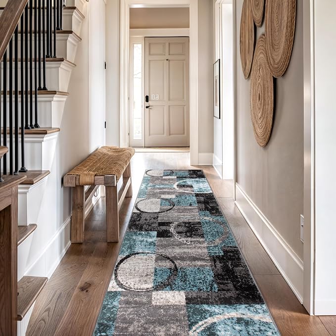Rugshop Contemporary Circle Design Runner Rug, Non-Shedding Carpet - Image 7