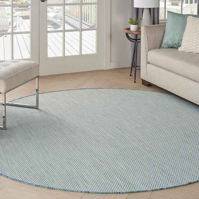 Nourison Home Courtyard Ivory Aqua 8' x Round Area Rug by NourisonHome