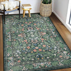 3x5 Washable Area Rug Floral Green Entryway Small Rug Vintage Forest Low Pile by NEIGELUO