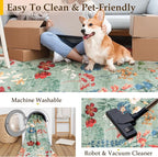 Floral Runner Rug 3x7 Washable Hallway Long Green Bedroom Carpet Non Slip - Image 4