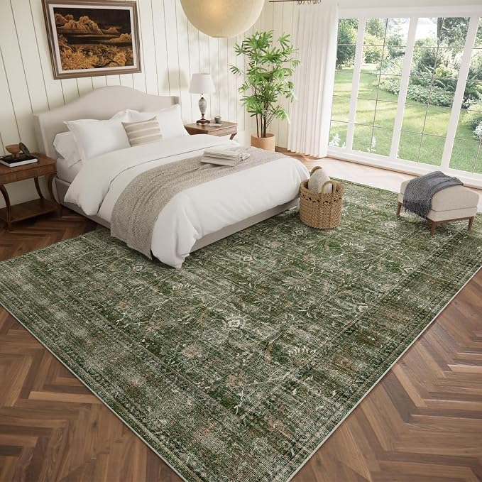 Washable 9x12 Area Rugs for Living Room, Boho Non-Slip Vintage Distress Lager - Image 2