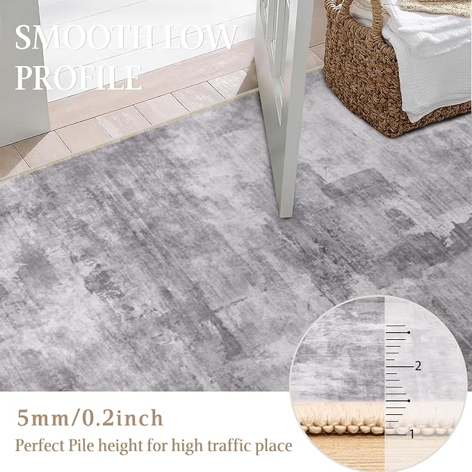 5x7 Washable Area Rug Grey Abstract Modern Living Room Bedroom Throw Rug Non - Image 3