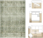 FMFUNCTEX 4x6 Washable Area Rug Green Neutral Vintage Distressed Non Slip Low - Image 2