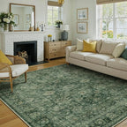 6x9 Washable Area Rug for Living Room Bedroom Green Vintage Distressed Rustic - Image 4