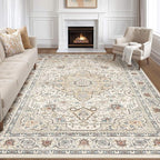 8x10 Area Rugs Living Room: Washable Boho Large Neutral Vintage Soft Rug Stain by LOONGRUG