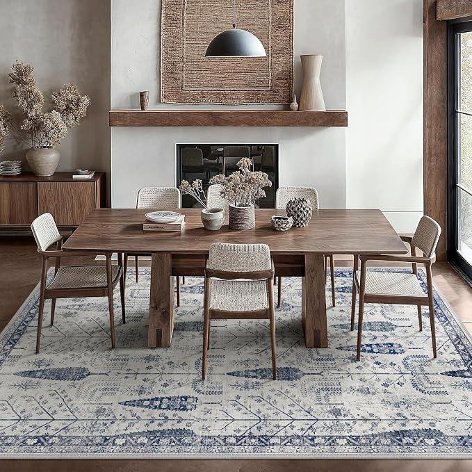 Bavni Rugs for Living Room, Floral Non Slip Machine Washable Rug, Neutral Low - Image 3