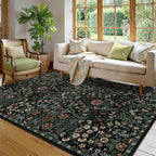 5×7 Black Washable Floral Area Rug, Vintage Boho Soft Low-Pile Living Room Rugs - Image 3