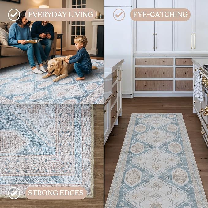 Washable Area Rug. Modern Farmhouse. Vintage. Turkish. Bohemian. Distressed. - Image 4