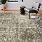 Vintage Area Rug 4x5 Brown Entryway Office Washable Carpet Non Slip Bedroom - Image 5