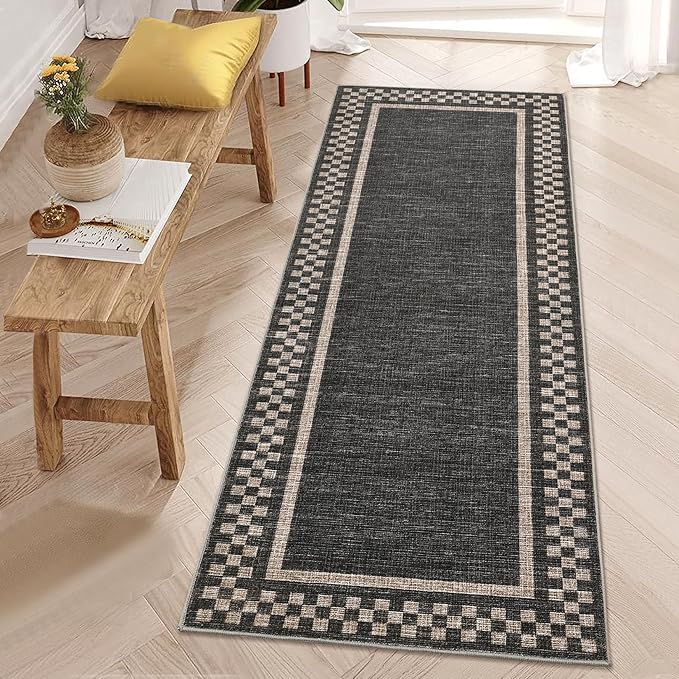 Washable Runner Rug 2x10 Modern Bordered Hallway Runner Rug Non Slip Kitchen - Image 7