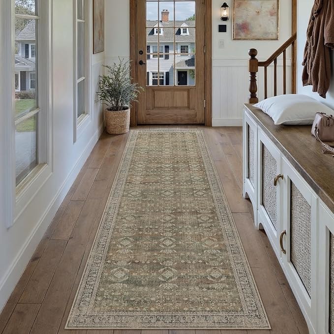 2x8 Brown Area Rug Runners for Hallways Washable Vintage Distressed Carpet Low - Image 5